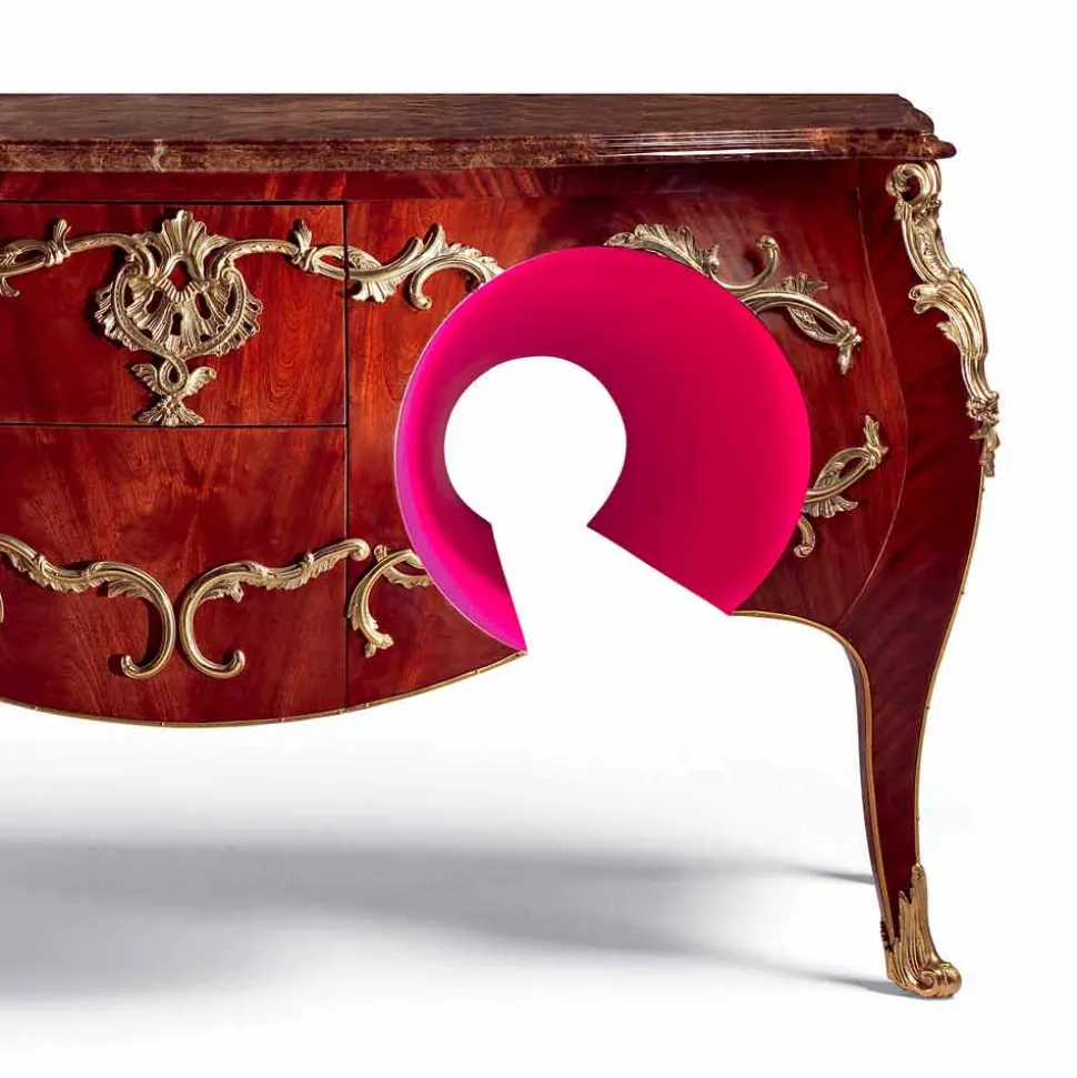 Comò con piano in marmo e decori ottone di design,made in Italy, Gildo