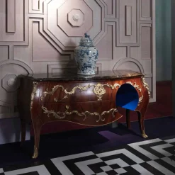 Comò con piano in marmo e decori ottone di design,made in Italy, Gildo