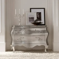 Comò in Legno Massello Finitura Foglia Argento Made in Italy - Bruges