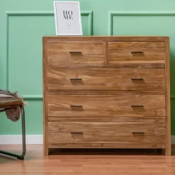Comò in Teak Massello con 5 Cassetti - Tang