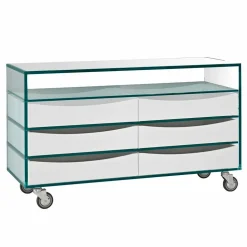Comò in Vetro Extrachiaro con Sei Cassetti in Legno Bianco Made in Italy – Ganzo
