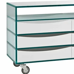 Comò in Vetro Extrachiaro con Sei Cassetti in Legno Bianco Made in Italy – Ganzo