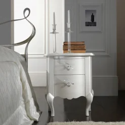 Comodino Bianco Perla a Rilievo con Maniglie Cromate Made in Italy - Berlino