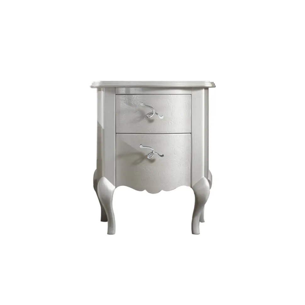 Comodino Bianco Perla a Rilievo con Maniglie Cromate Made in Italy - Berlino