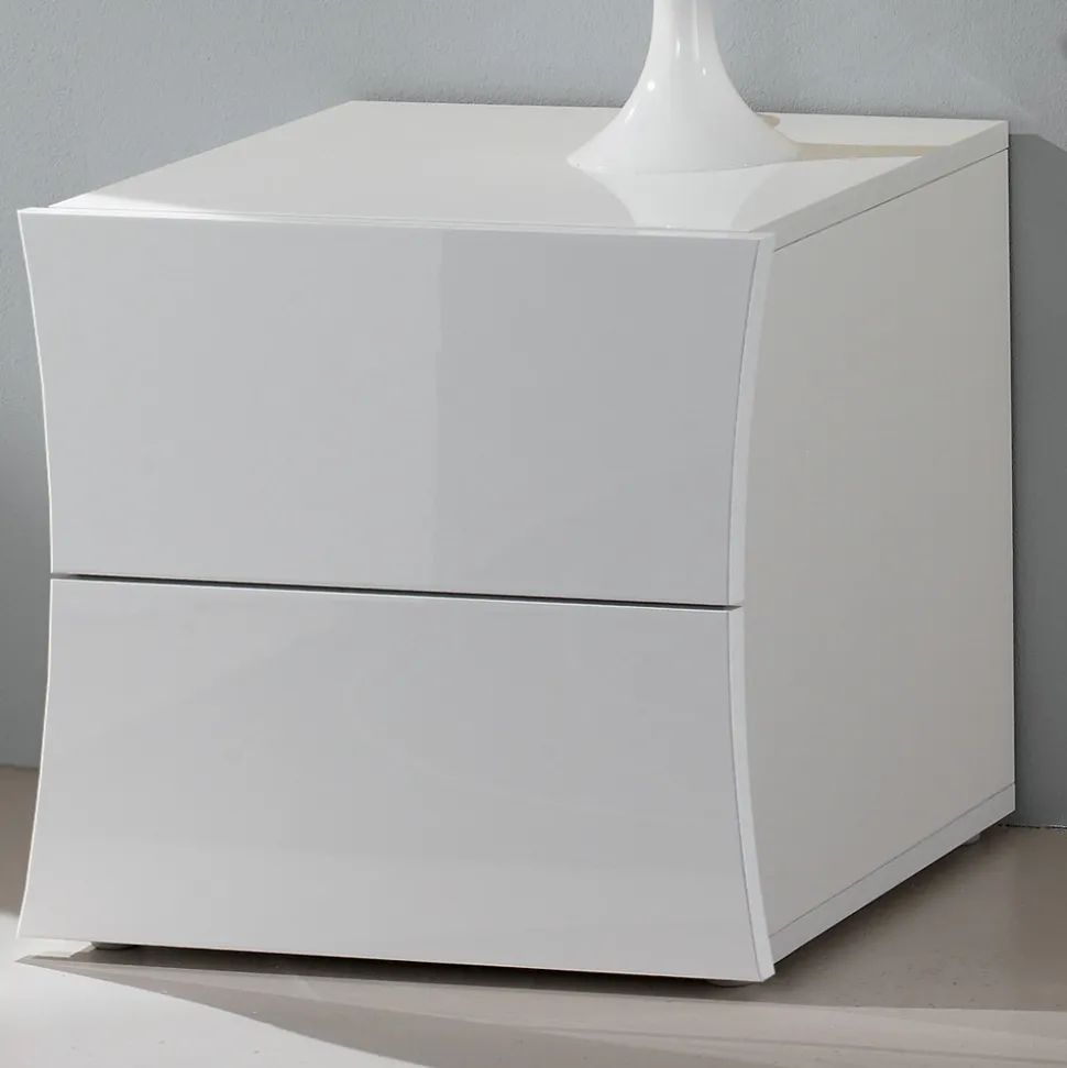 Comodino Camera da Letto 2 Cassetti Legno Bianco Design ad Arco - Sabine