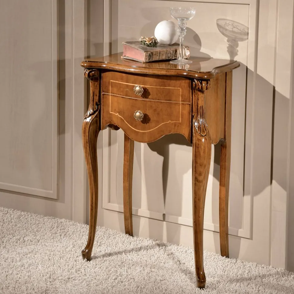 Comodino 2 Cassetti Classico in Legno Noce Bassano Made in Italy - Commodo