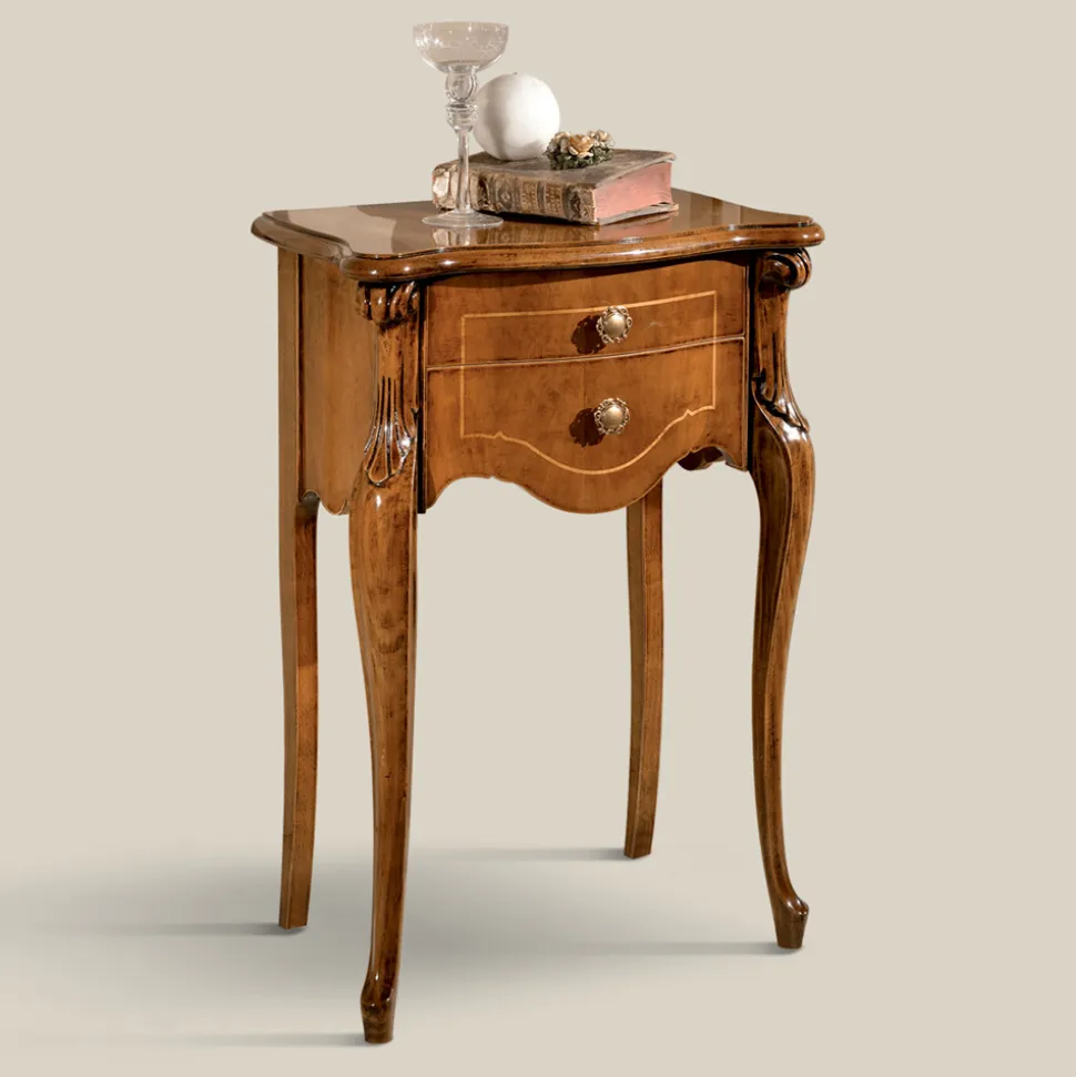 Comodino 2 Cassetti Classico in Legno Noce Bassano Made in Italy - Commodo