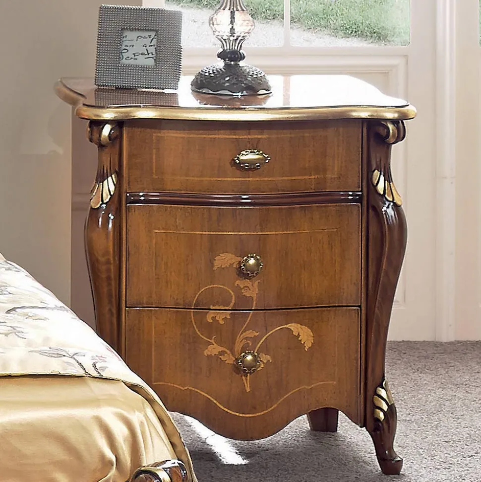 Comodino Classico 3 Cassetti di Lusso Legno Noce Made in Italy - Cambrige
