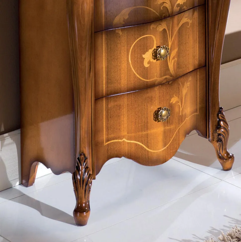 Comodino Classico in Legno Intarsiato 4 Cassetti Made in Italy - Ottaviano