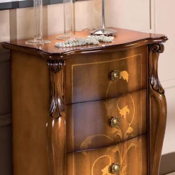 Comodino Classico in Legno Intarsiato 4 Cassetti Made in Italy - Ottaviano