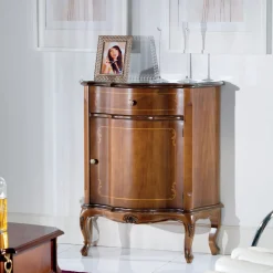 Comodino Classico Legno Intarsiato Anta e Cassetto Made in Italy - Leonor