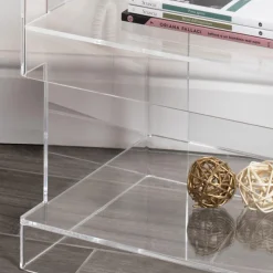 Comodino Design Cristallo Acrilico Trasparente Moderno con Ripiano - Icaria