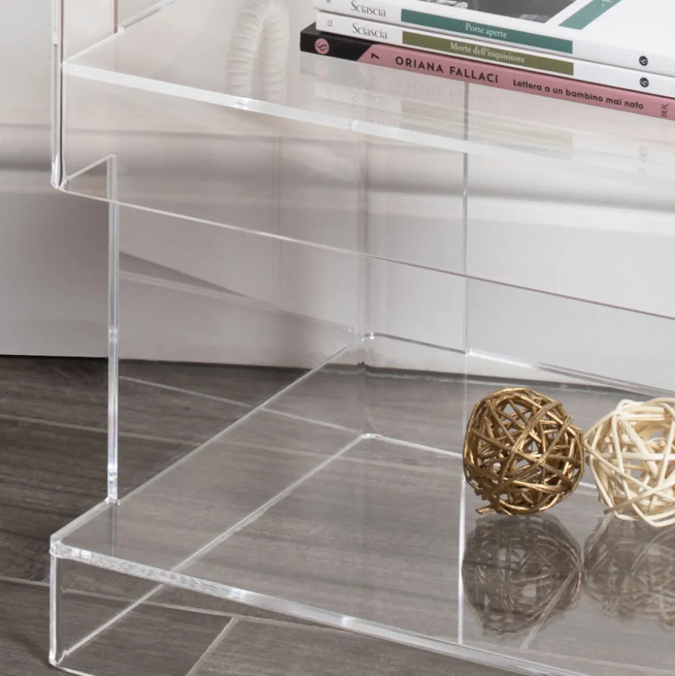 Comodino Design Cristallo Acrilico Trasparente Moderno con Ripiano - Icaria
