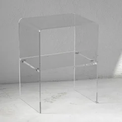 Comodino in Cristallo Acrilico Trasparente con Ripiano Design - Minervo