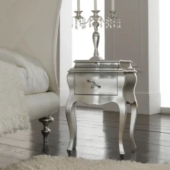 Comodino in Legno Massello Finitura Foglia Argento Made in Italy - Bruges
