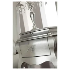 Comodino in Legno Massello Finitura Foglia Argento Made in Italy - Bruges