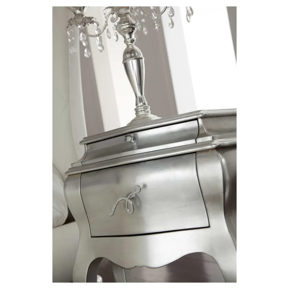 Comodino in Legno Massello Finitura Foglia Argento Made in Italy - Bruges