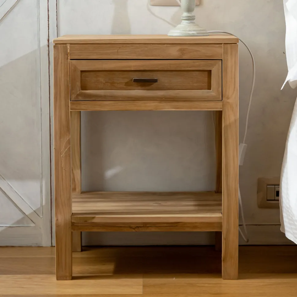 Comodino in Teak Massello con 1 Cassetto - Penca
