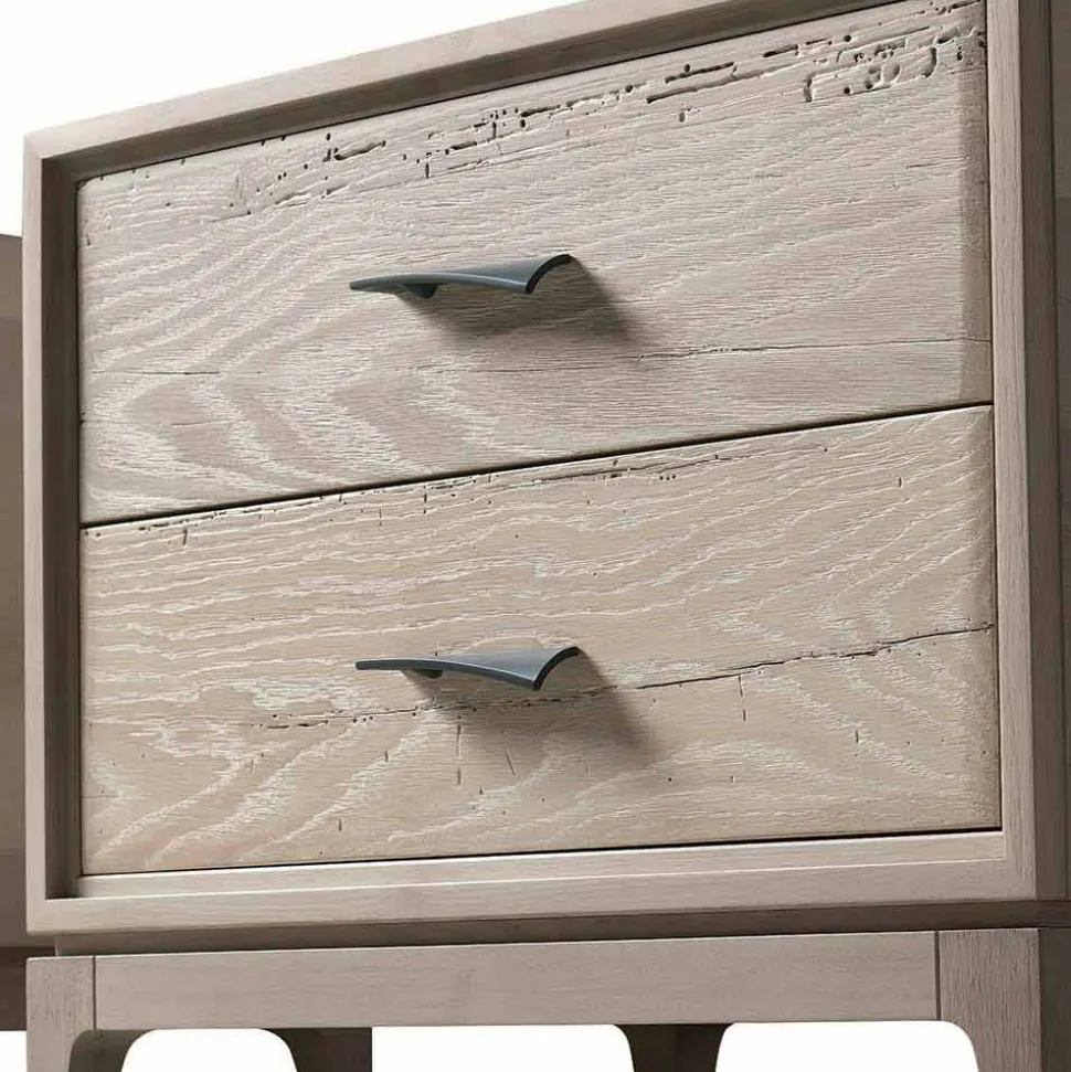 Comodino moderno 2 cassetti in rovere antico, l.60xp.42 cm, Margo