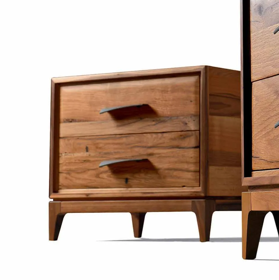 Comodino moderno 2 cassetti in rovere antico, l.60xp.42 cm, Margo