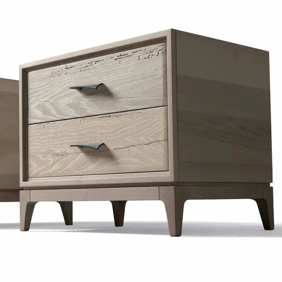 Comodino moderno 2 cassetti in rovere antico, l.60xp.42 cm, Margo