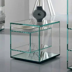 Comodino Tavolino in Vetro Extrachiaro 2 Dimensioni Made in Italy - Linzy