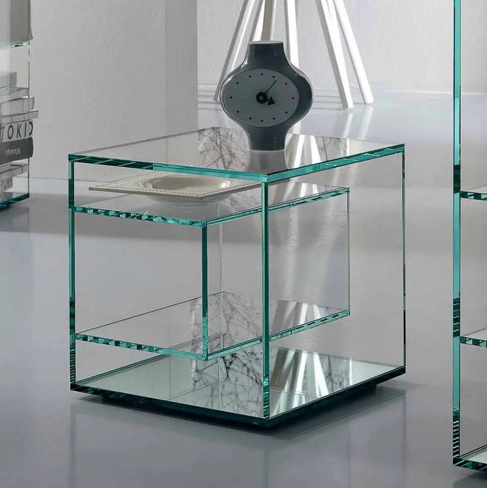 Comodino Tavolino in Vetro Extrachiaro 2 Dimensioni Made in Italy - Linzy
