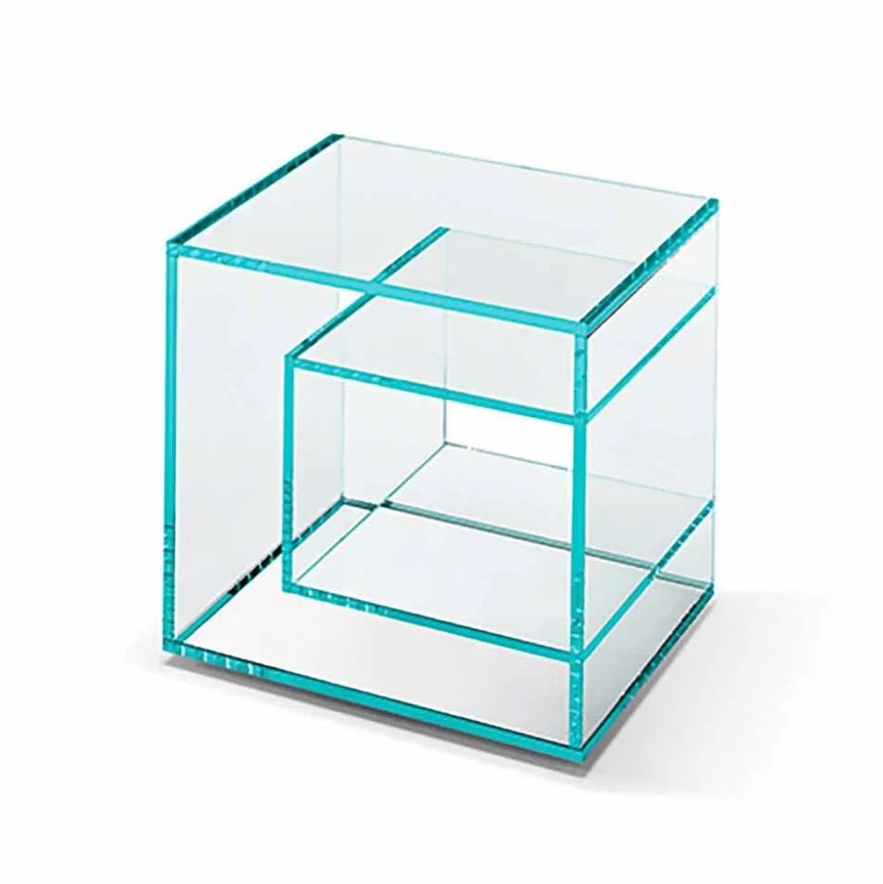 Comodino Tavolino in Vetro Extrachiaro 2 Dimensioni Made in Italy - Linzy