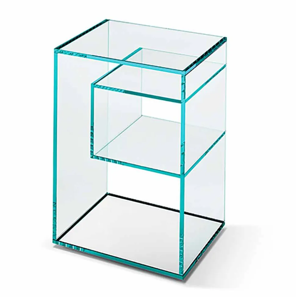 Comodino Tavolino in Vetro Extrachiaro 2 Dimensioni Made in Italy - Linzy