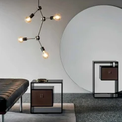 Comodino Tavolino in Vetro Fumè con Cassetto in Cuoio 2 Dimensioni - Linzy