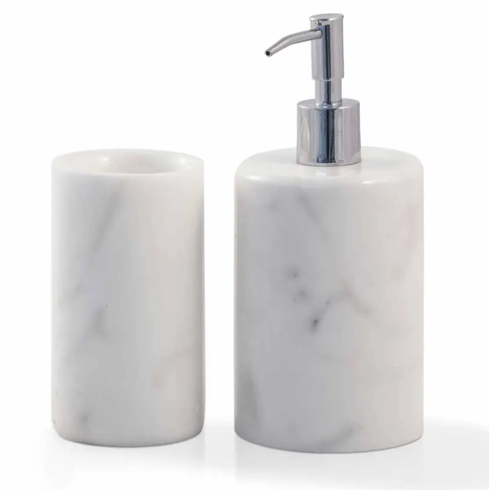 Composizione Accessori da Bagno in Marmo Bianco di Carrara Made in Italy - Tuono