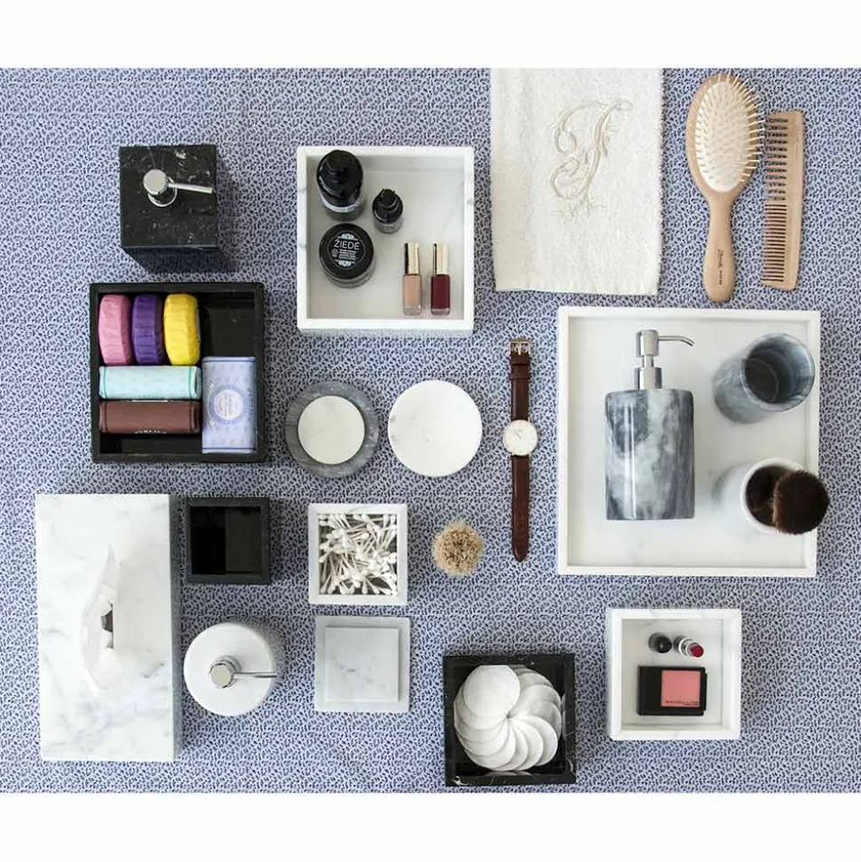 Composizione Accessori da Bagno in Marmo Bianco di Carrara Made in Italy - Tuono