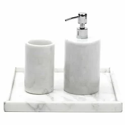 Composizione Accessori da Bagno in Marmo Bianco di Carrara Made in Italy - Tuono