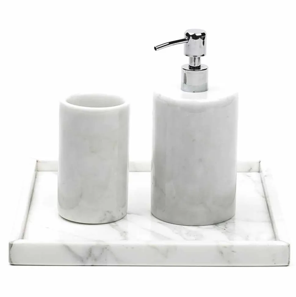 Composizione Accessori da Bagno in Marmo Bianco di Carrara Made in Italy - Tuono