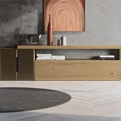 Composizione a Parete Moderna in Finitura Rovere Nodato Nordico e Ferro - Siri