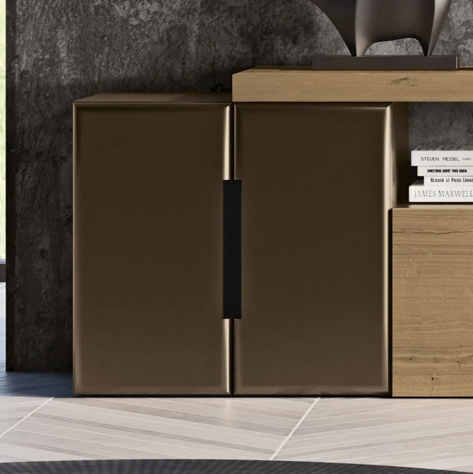 Composizione a Parete Moderna in Finitura Rovere Nodato Nordico e Ferro - Siri