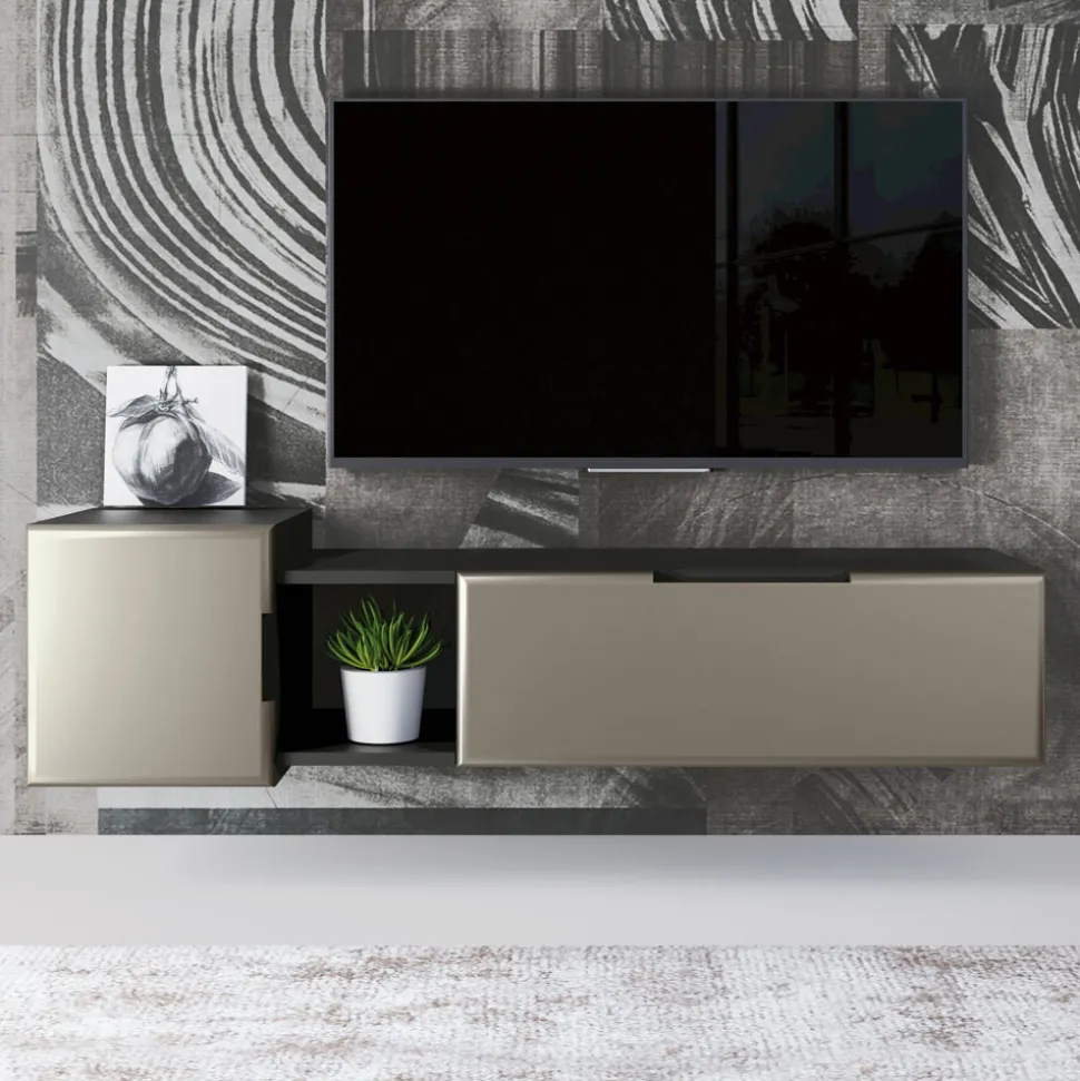 Composizione a Parete Moderna da Soggiorno in MDF Made in Italy - Linn