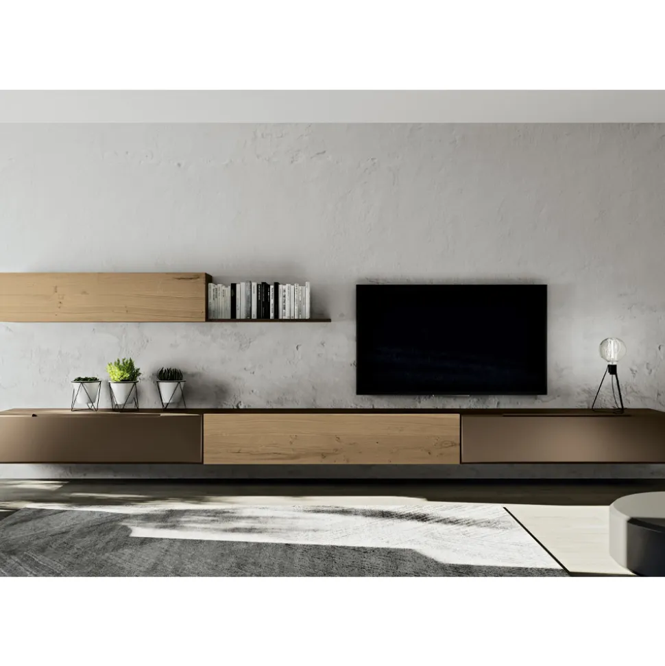 Composizione a Parete Moderna in Finitura Rovere Nodato Nordico e Ferro - Iselin