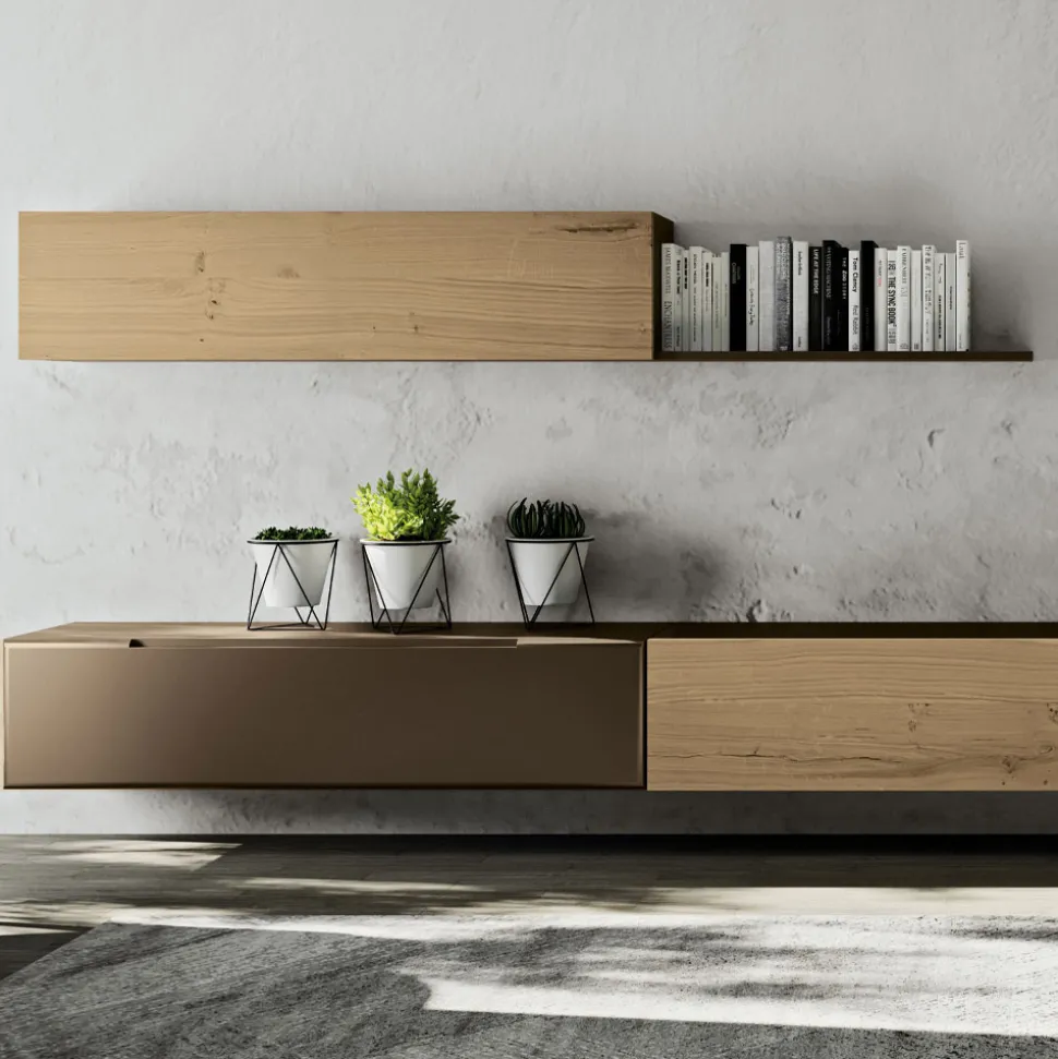 Composizione a Parete Moderna in Finitura Rovere Nodato Nordico e Ferro - Iselin