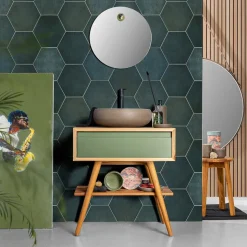Composizione Arredo Bagno con Mobile in Teak Naturale e Lavabo  - Carolie