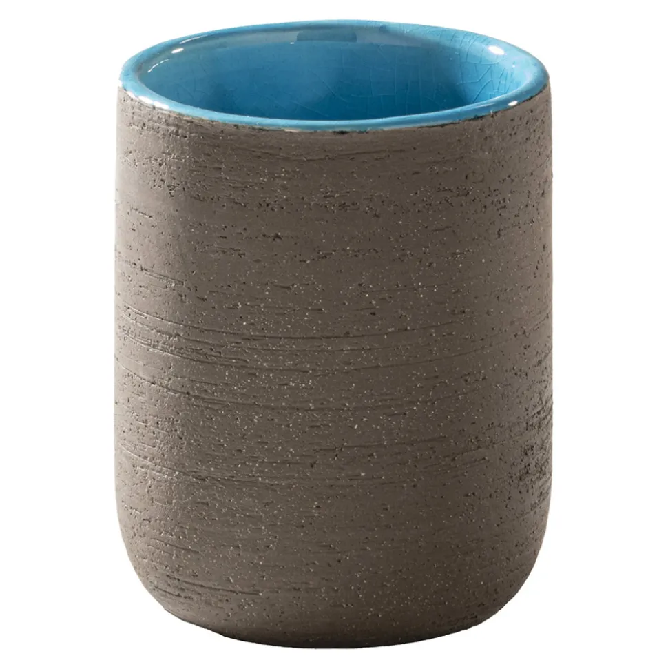 Composizione Arredo Bagno Incluso di Accessori con Dettagli Blu - Carolie