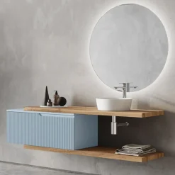 Composizione Bagno Azzurro Tiffany e Quercia con Specchio Made in Italy - Ermes