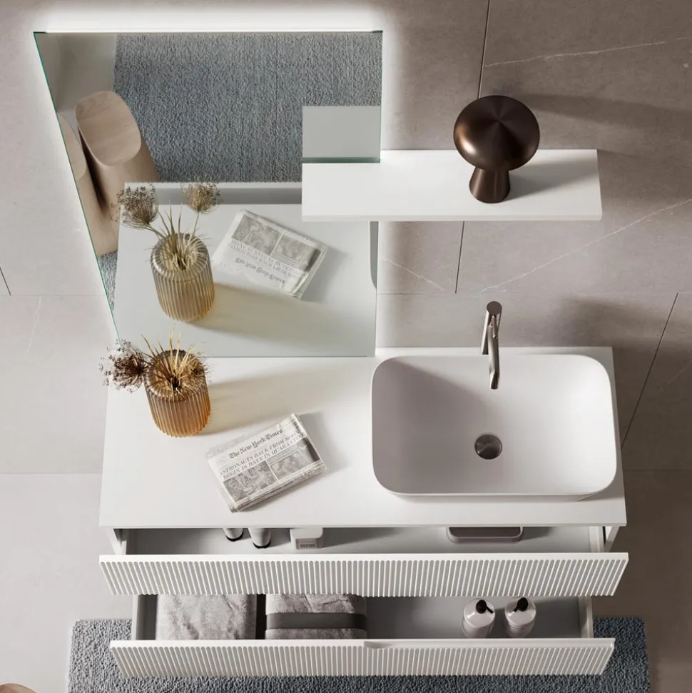 Composizione Bagno Bianca con Specchio e Mensola Made in Italy - Ares