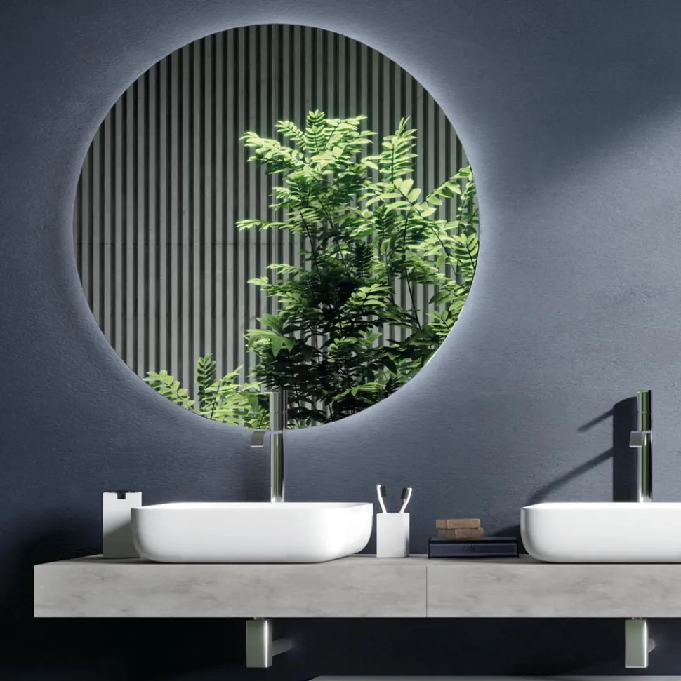 Composizione Bagno Color Cemento e Bianco Lucido con Lavabo, Specchio e Base - Palom
