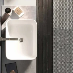 Composizione Bagno Color Cemento e Bianco Lucido con Lavabo, Specchio e Base - Palom