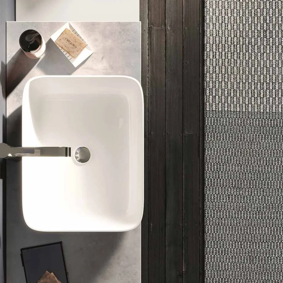 Composizione Bagno Color Cemento e Bianco Lucido con Lavabo, Specchio e Base - Palom