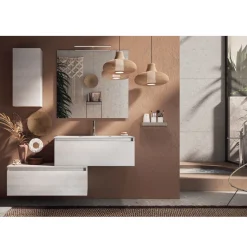 Composizione Bagno Completa di Lavabo, Base Antigraffio e Specchio Made in Italy - Dream