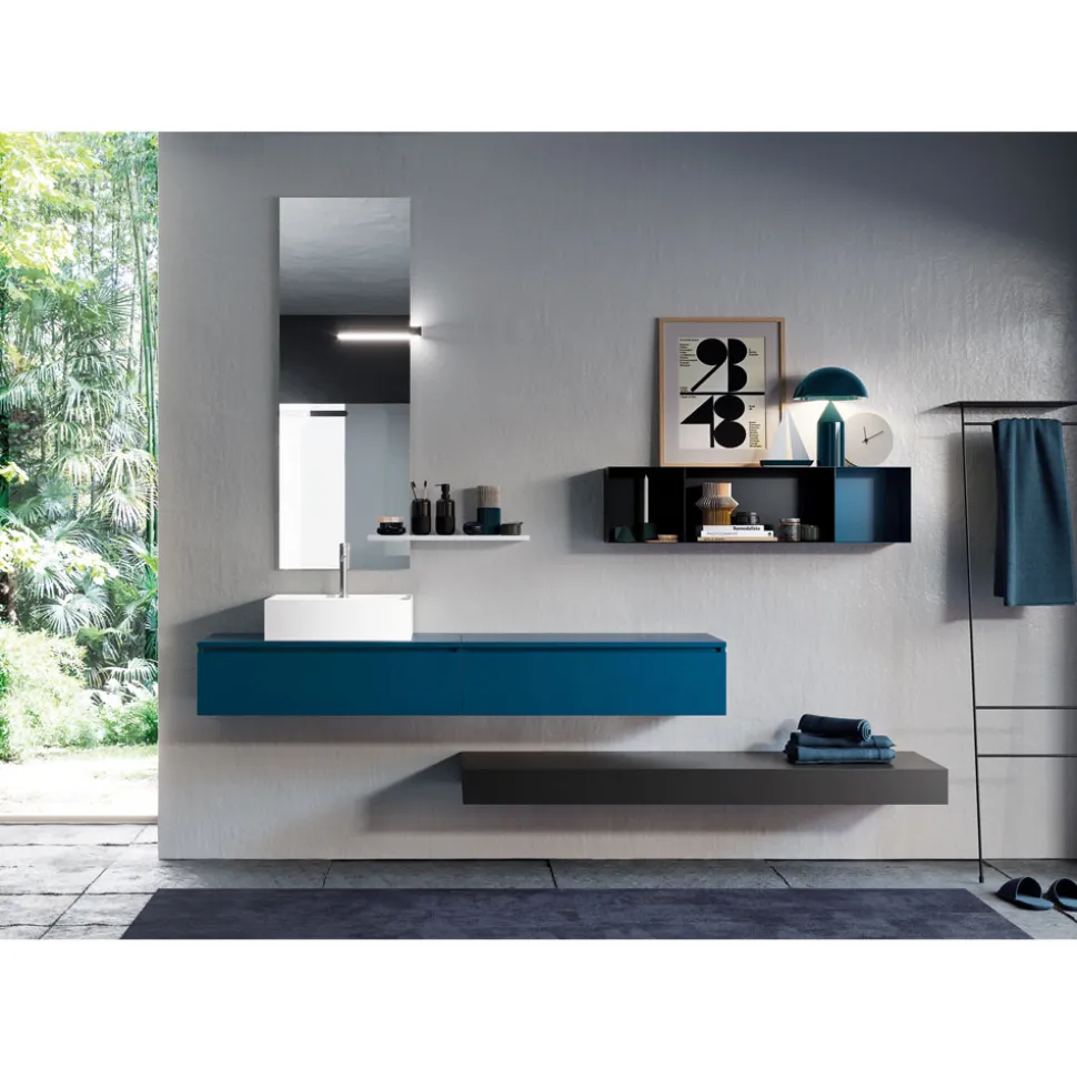 Composizione Bagno Completa di Specchio, Lavabo in Ceramica Made in Italy - Palom