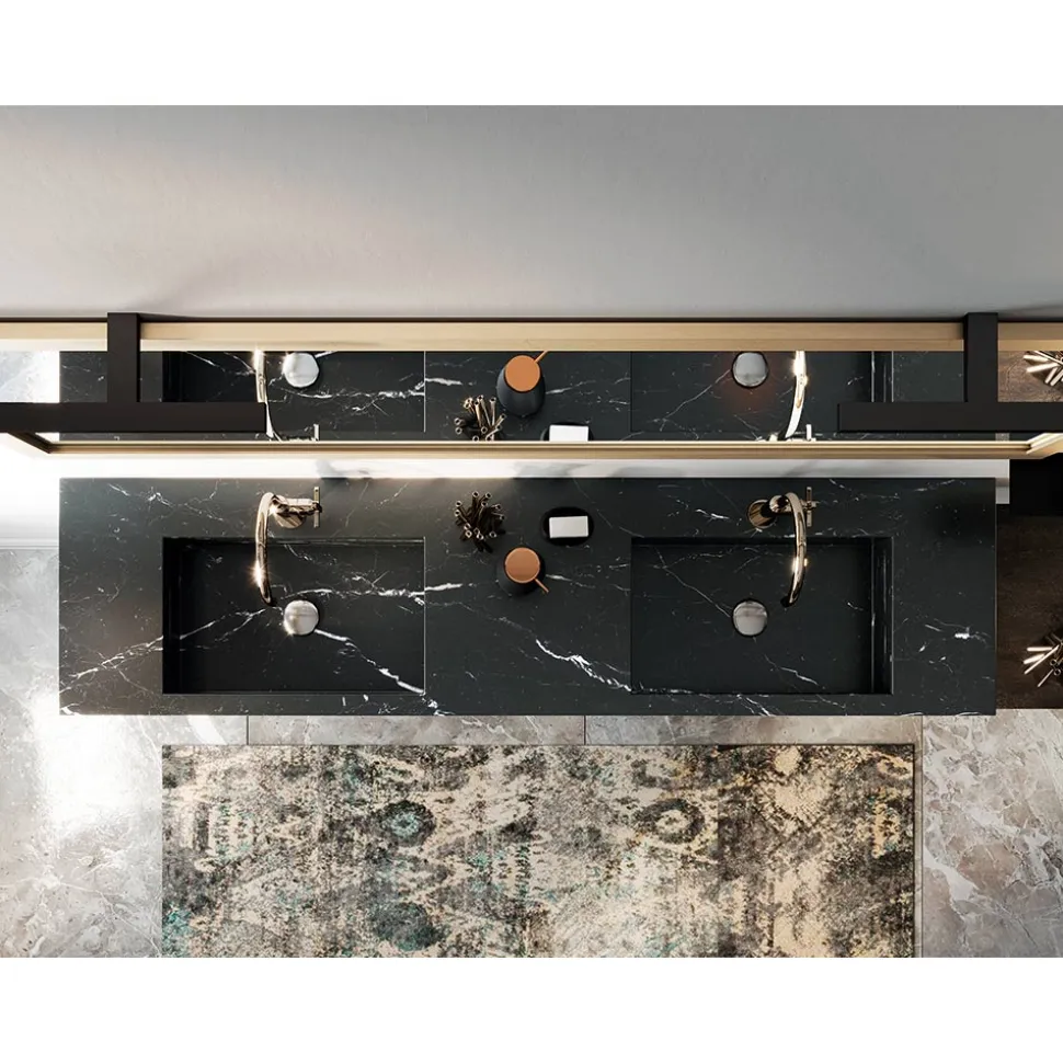 Composizione Bagno Completa di Specchio e Doppio Lavabo Made in Italy - Palom