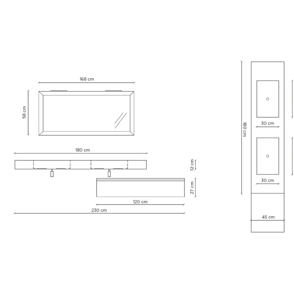 Composizione Bagno Completa di Specchio e Doppio Lavabo Made in Italy - Palom